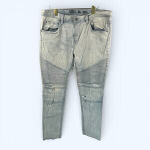 Decoy Zumiez Mens Blue Light Washed Biker Moto Skinny Jeans Sz 38 (36x32)